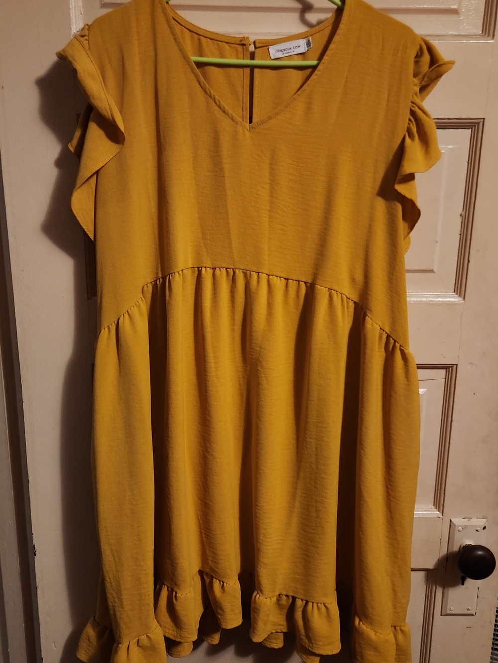Chic Soul Mustard Yellow Ruffle Sleeve Tiered Dress